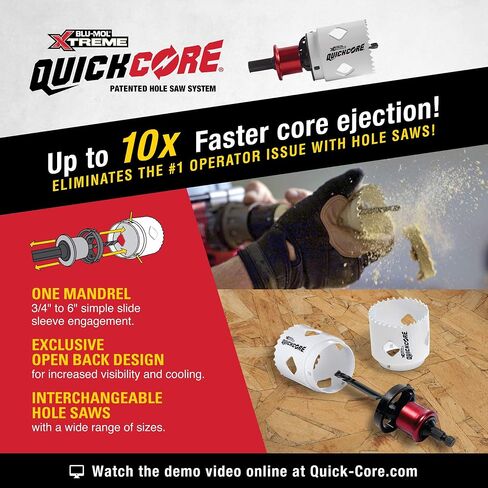 Disston QuickCore 7 pc Set - 1 Each: 1", 1-1/4", 1-1/2", 1-3/4", 2", and 2-1/2" Hole saws, Arbor with a Pilot Drill bit, Hex Key in Kuwait