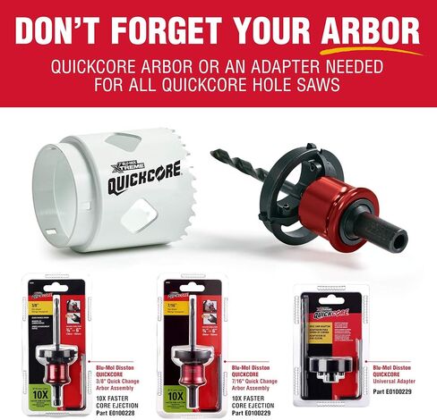 Disston QuickCore 7 pc Set - 1 Each: 1", 1-1/4", 1-1/2", 1-3/4", 2", and 2-1/2" Hole saws, Arbor with a Pilot Drill bit, Hex Key in Kuwait