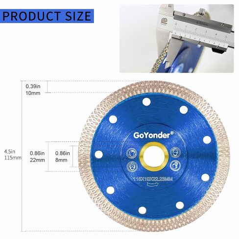 GoYonder 4.5" Diamond Tile Blade for Angle Grinder, Super Thin Diamond Saw Blade Grinder Blades for Wet Dry Cutting, Diamond Blade for Cutting Ceramic, Porcelain, Tiles, Granite, Marbles in Kuwait