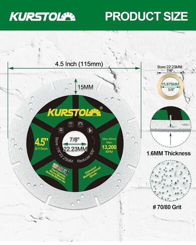 Diamond Blades 4-1/2 Inch 5pcs- KURSTOL Diamond Multi-Purpose Saw Blades Angle Grinder Cutting Disc for Marble, Granite, Tile, Ceramic, Porcelain, Metal, Stone in Kuwait