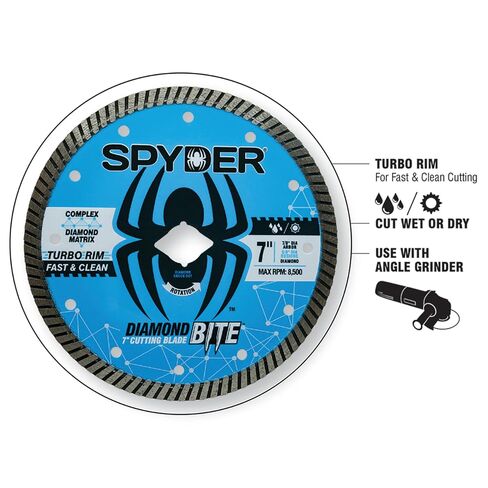 Spyder Diamond Bite 4.5" Diameter Wet/Dry Turbo Rim Diamond Cutting Blade for Angle Grinders, Fast and Clean Cuts, 7/8" Arbor with 5/8" Adapter Bushing (14116) in Kuwait