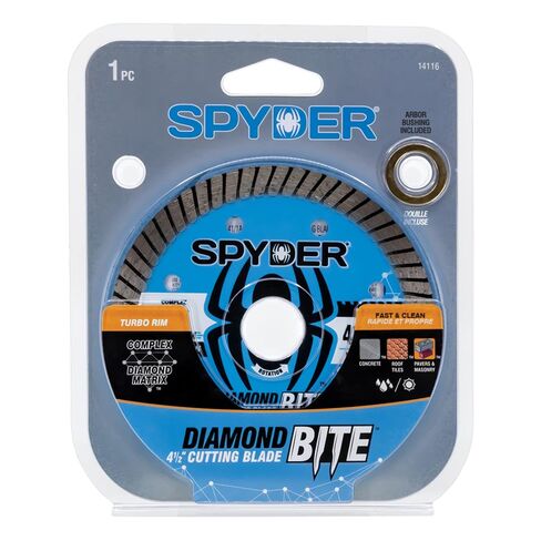 Spyder Diamond Bite 4.5" Diameter Wet/Dry Turbo Rim Diamond Cutting Blade for Angle Grinders, Fast and Clean Cuts, 7/8" Arbor with 5/8" Adapter Bushing (14116) in Kuwait