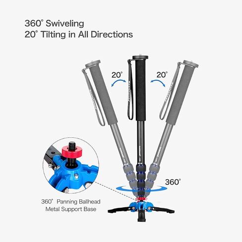 Koolehaoda Extendable Camera Monopod with Foldable Stand Base | 5-Section Height 66" Aluminium Photography Monopod for DSLR Canon Nikon Sony Video Camcorder, Maximum Load of 5 kg in Kuwait