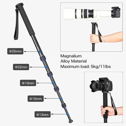 Koolehaoda Extendable Camera Monopod with Foldable Stand Base | 5-Section Height 66" Aluminium Photography Monopod for DSLR Canon Nikon Sony Video Camcorder, Maximum Load of 5 kg in Kuwait