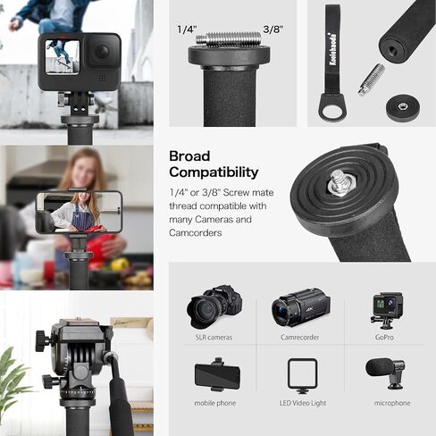 Koolehaoda Extendable Camera Monopod with Foldable Stand Base | 5-Section Height 66" Aluminium Photography Monopod for DSLR Canon Nikon Sony Video Camcorder, Maximum Load of 5 kg in Kuwait