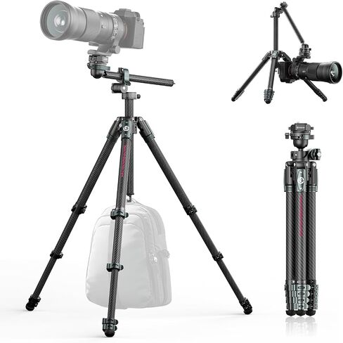 ULANZI JJ05 GlideGo Carbon Fiber Photo Tripod, Dual 360° Pan Head, 72.4 inch Max Height, 11 lb Load, UKA Quick Release, Professional Portable Lightweight Travel Tripod with Bag in Kuwait