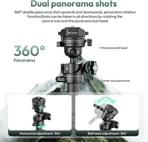 ULANZI JJ05 GlideGo Carbon Fiber Photo Tripod, Dual 360° Pan Head, 72.4 inch Max Height, 11 lb Load, UKA Quick Release, Professional Portable Lightweight Travel Tripod with Bag in Kuwait