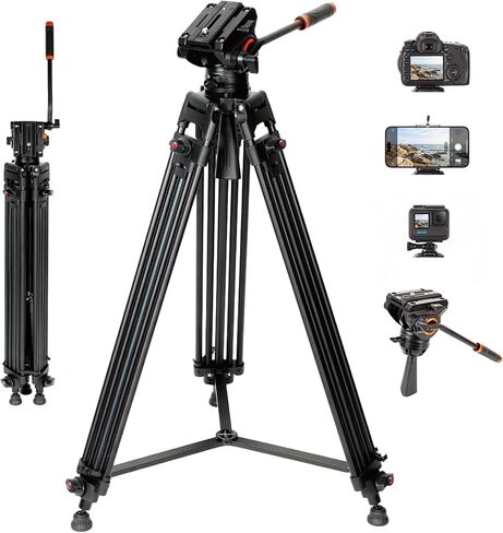 Sunpak VideoPRO 72" Professional Video Heavy Duty Tripod with Carry Case | Advanced fluid pan head, double-row metal legs, quick release plate, mid-level braces, 22.4lb capacity, and carry case in Kuwait
