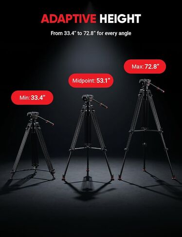 Sunpak VideoPRO 72" Professional Video Heavy Duty Tripod with Carry Case | Advanced fluid pan head, double-row metal legs, quick release plate, mid-level braces, 22.4lb capacity, and carry case in Kuwait