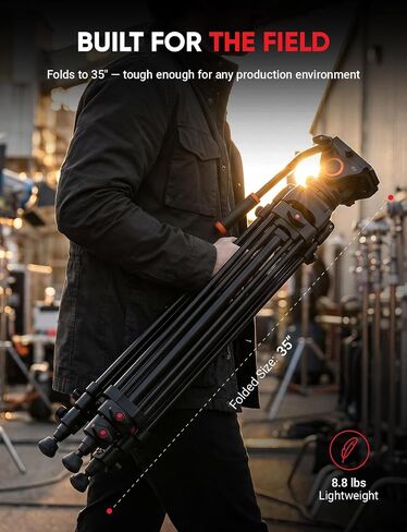 Sunpak VideoPRO 72" Professional Video Heavy Duty Tripod with Carry Case | Advanced fluid pan head, double-row metal legs, quick release plate, mid-level braces, 22.4lb capacity, and carry case in Kuwait