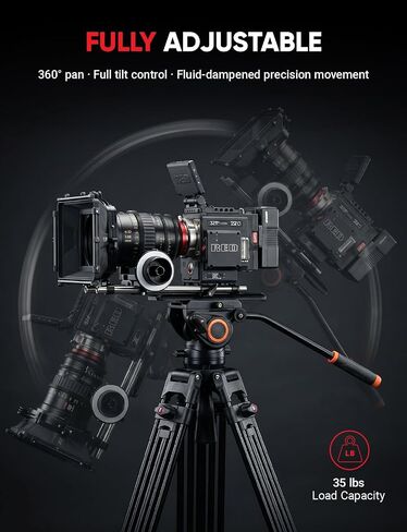 Sunpak VideoPRO 72" Professional Video Heavy Duty Tripod with Carry Case | Advanced fluid pan head, double-row metal legs, quick release plate, mid-level braces, 22.4lb capacity, and carry case in Kuwait