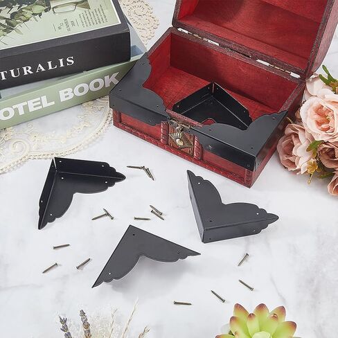 CRASPIRE 6Pcs 2.7"X2.7" Vintage Furniture Corner Protectors Black Metal Decorative Guard Cabinet Bumpers Edge Corner Protectors with Screws for Cupboard Table Desk Jewelry Box Gift Wooden Case in Kuwait