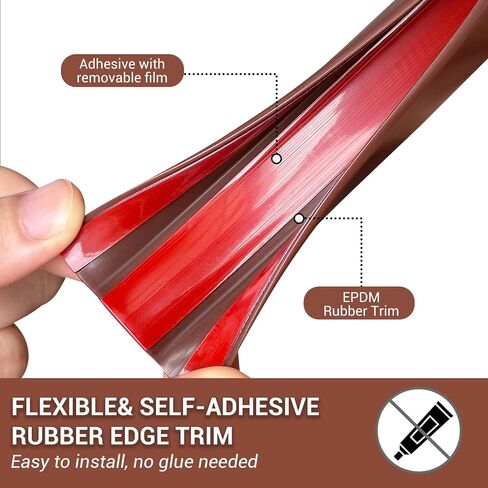 Rubber Edge Trim, 1 Inch(25mm) Self Adhesive Peel and Stick Edge Guards, Flexible U Shaped Strip for Kitchen &Garbage Drawer Fronts, Cabinets, Desks and Shelfves, Brown, 10Ft in Kuwait