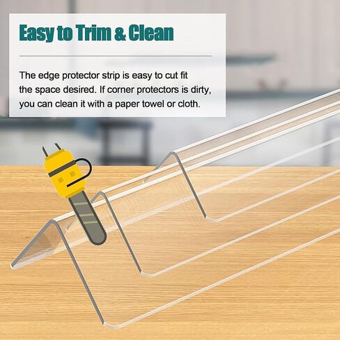 Clear Edge Protector Strip, L Shape Wall Corner Guards Corner Shield, Furniture Bumper Decor Cover Clear Corner Guard Plastic Self-Adhesive Corner Trim Strip, Clear Corner Protectors with Tapes ( Size in Kuwait