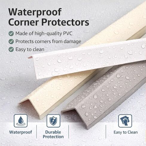 Self-Adhesive Corner Protectors for Walls, 1" x 1" PVC Metal-Look Corner Guard, Waterproof Wall Edge Protector Strip, Pet Scratch Guard for Cabinet Table Baseboard(Almond,59.1in) in Kuwait