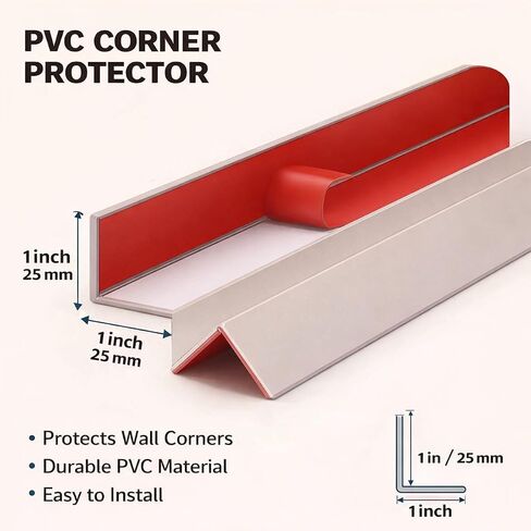 Self-Adhesive Corner Protectors for Walls, 1" x 1" PVC Metal-Look Corner Guard, Waterproof Wall Edge Protector Strip, Pet Scratch Guard for Cabinet Table Baseboard(Almond,59.1in) in Kuwait