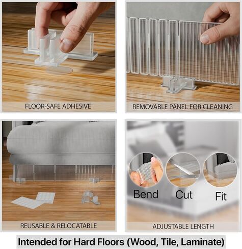 Tovia Clear Under Couch Blocker, Pets & Baby Toy Blocker, Adjustable Barrier for Under Sofa & Furniture, 100 Inch Coverage, Floor-Safe Adhesive Base, Removable Panels for Easy Cleaning in Kuwait
