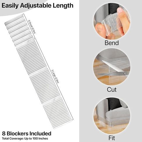 Tovia Clear Under Couch Blocker, Pets & Baby Toy Blocker, Adjustable Barrier for Under Sofa & Furniture, 100 Inch Coverage, Floor-Safe Adhesive Base, Removable Panels for Easy Cleaning in Kuwait