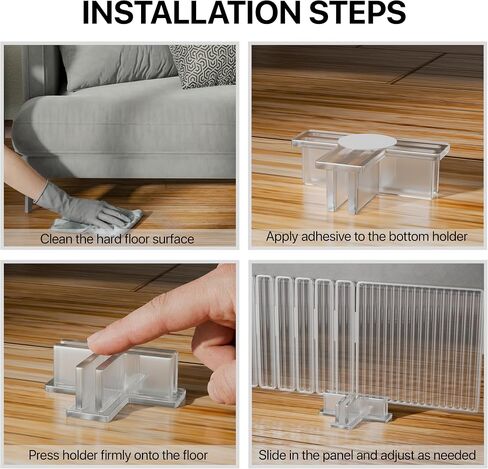 Tovia Clear Under Couch Blocker, Pets & Baby Toy Blocker, Adjustable Barrier for Under Sofa & Furniture, 100 Inch Coverage, Floor-Safe Adhesive Base, Removable Panels for Easy Cleaning in Kuwait