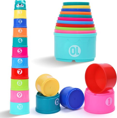 Stacking Cups Baby Toy Educational Cup Stacking Set 8-Pc Rainbow Stackable Cups | Nesting Cups for Babies 6-12 Months | Stacking Cups for Toddlers 1-3 Perfect for Indoor/Outdoor, Rainbow (8Pcs) in Kuwait