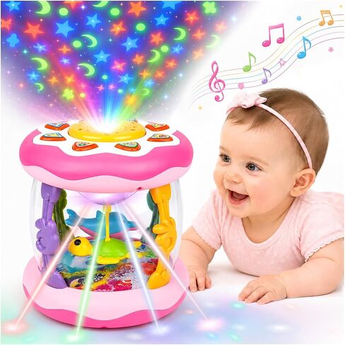 Baby Girl Toys 0-6 Months: Ocean Rotating Projector Musical Light Up Toy | Tummy Time Toys 0-3 4 5 6 Months - Infant Music Aquarium Crawling Toy 6-12 Month - Newborn Baby First Birthday Shower Gifts in Kuwait