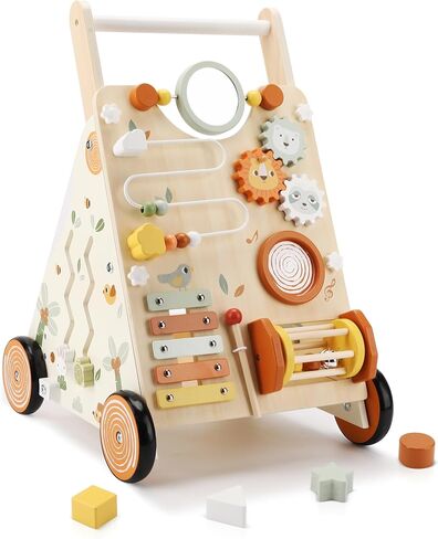 Pithfor Wooden Baby Walker, Baby Push Walker, Push Walker Toys for Babies Learning to Walk & Sit-to-Stand, with Montessori Sensory Toy & Activity Center for Girls Boys in Kuwait
