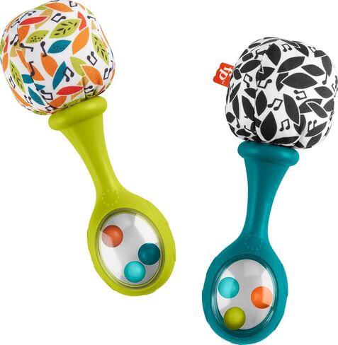 Fisher-Price Newborn Toys Rattle ‘n Rock Maracas, 2 Soft Musical Instruments for Developmental Play Babies Ages 3+ Months, Neutral Colors in Kuwait