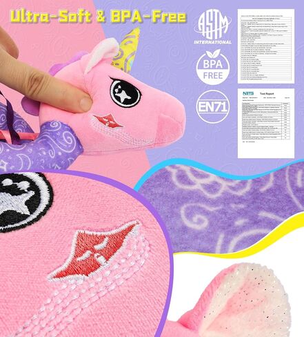 Musical Car Seat Toy for Babies 0-12 Months, Pink Unicorn | 5-in-1 Sensory Activity Hanging Toy with Soothing Music, Rattle & Mirror, Fits Car Seats and Strollers, for Newborn Infants in Kuwait