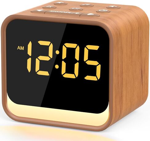 Housbay Wooden Sound Machine Alarm Clock for Bedrooms - Gentle Wake-Up with Birdsong, White Noise for Sleeping, Small Digital Clock for Phone-Free Routine in Kuwait