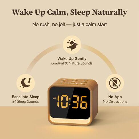Housbay Wooden Sound Machine Alarm Clock for Bedrooms - Gentle Wake-Up with Birdsong, White Noise for Sleeping, Small Digital Clock for Phone-Free Routine in Kuwait
