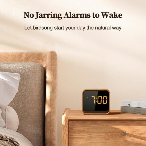 Housbay Wooden Sound Machine Alarm Clock for Bedrooms - Gentle Wake-Up with Birdsong, White Noise for Sleeping, Small Digital Clock for Phone-Free Routine in Kuwait