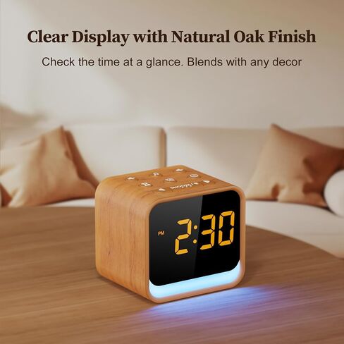 Housbay Wooden Sound Machine Alarm Clock for Bedrooms - Gentle Wake-Up with Birdsong, White Noise for Sleeping, Small Digital Clock for Phone-Free Routine in Kuwait