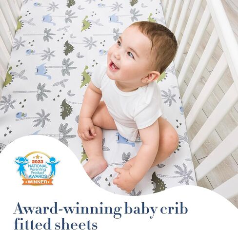 Dinosaur Baby Bedding Set Boys - 6 pcs Baby Boy Bedding Sets Dino Blanket, 2 Fitted Bed Sheets, Pillowcase, Skirt & Dinosaur Nursery Organizer - Designed in France, Blue-White in Kuwait
