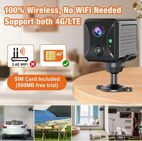4G LTE Cellular Security Camera Wireless Outdoor, No WiFi Mini Portable Hidden Cameras for Home Security, Spy Camera PIR Motion Sensor Alert, Includes SIM Card, 2-Way Talk, Night Vision in Kuwait
