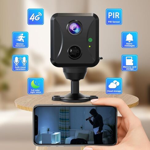 4G LTE Cellular Security Camera Wireless Outdoor, No WiFi Mini Portable Hidden Cameras for Home Security, Spy Camera PIR Motion Sensor Alert, Includes SIM Card, 2-Way Talk, Night Vision in Kuwait