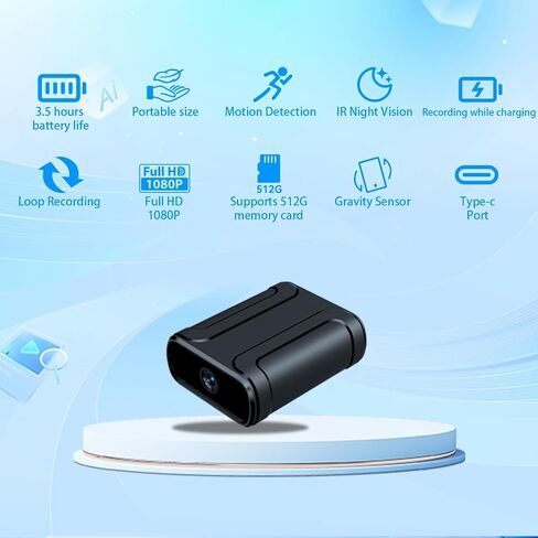 Mini Camera,Portable Cameras,1080P HD Indoor Security Surveillance Camera,Motion Detection,Loop Record,Night Vison,Gravity Sensor,Caring for Babies and securing Property,NO WiFi Needed in Kuwait