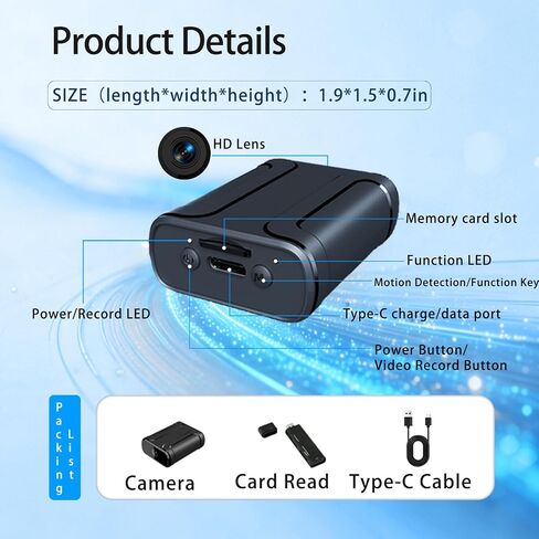 Mini Camera,Portable Cameras,1080P HD Indoor Security Surveillance Camera,Motion Detection,Loop Record,Night Vison,Gravity Sensor,Caring for Babies and securing Property,NO WiFi Needed in Kuwait
