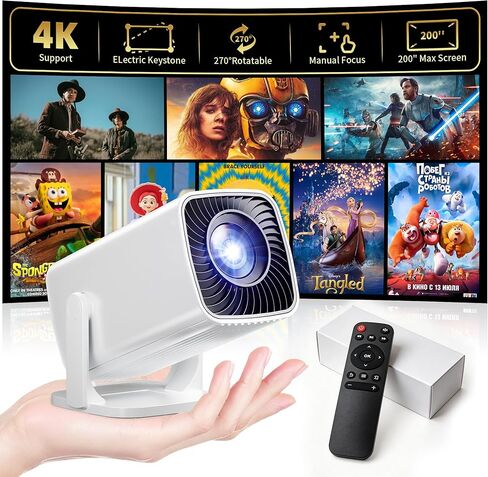 Mini Projector, Portable Projector 4K & Full HD 1080P Support, 270° Rotation Outdoor Projector, Movie Projector Compatible with Smartphone, TV Stick, Laptop, PS4, HDMI, USB in Kuwait