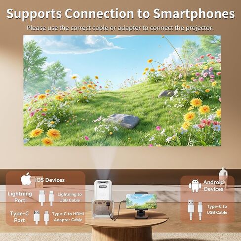 Mini Projector, Portable Projector 4K & Full HD 1080P Support, 270° Rotation Outdoor Projector, Movie Projector Compatible with Smartphone, TV Stick, Laptop, PS4, HDMI, USB in Kuwait
