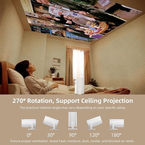 Mini Projector, Portable Projector 4K & Full HD 1080P Support, 270° Rotation Outdoor Projector, Movie Projector Compatible with Smartphone, TV Stick, Laptop, PS4, HDMI, USB in Kuwait