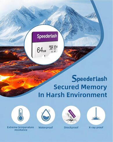 Speederlash 64GB Micro SD Card with Adapter, A1, U3, Read Speed Up to 95MB/s, High Speed Memory Card for Cams, Drones, Smartphone, Tablet in Kuwait