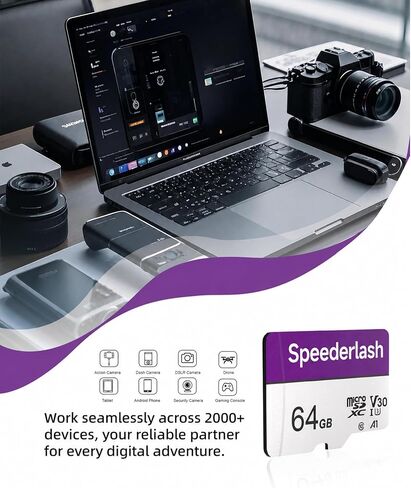 Speederlash 64GB Micro SD Card with Adapter, A1, U3, Read Speed Up to 95MB/s, High Speed Memory Card for Cams, Drones, Smartphone, Tablet in Kuwait