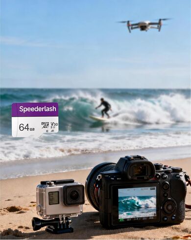 Speederlash 64GB Micro SD Card with Adapter, A1, U3, Read Speed Up to 95MB/s, High Speed Memory Card for Cams, Drones, Smartphone, Tablet in Kuwait