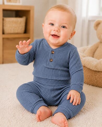 Jecson Newborn Boy Clothes Baby Boy Clothes Baby Boy Outfits Soft 0-18M | Soft, Breathable Cotton-Spandex Baby Boy Bodysuit Pants Set with Stretch Comfort, Fade & Shrink Resistance in Kuwait
