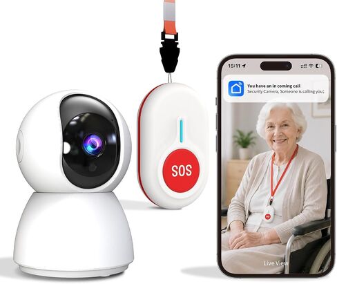 CallToU WiFi Elderly Monitor Camera with SOS Button | Remote app alerts, SOS button, live view, two-way talk, motion and sound detection, night mode, pan-tilt, family sharing. in Kuwait
