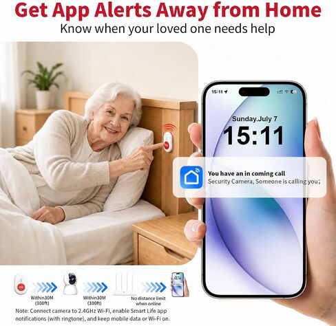 CallToU WiFi Elderly Monitor Camera with SOS Button | Remote app alerts, SOS button, live view, two-way talk, motion and sound detection, night mode, pan-tilt, family sharing. in Kuwait