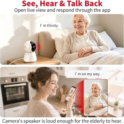 CallToU WiFi Elderly Monitor Camera with SOS Button | Remote app alerts, SOS button, live view, two-way talk, motion and sound detection, night mode, pan-tilt, family sharing. in Kuwait