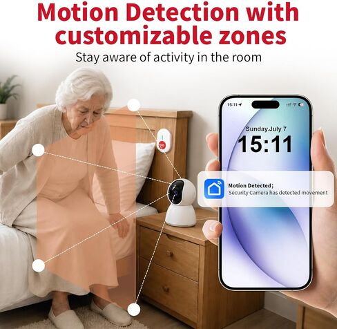 CallToU WiFi Elderly Monitor Camera with SOS Button | Remote app alerts, SOS button, live view, two-way talk, motion and sound detection, night mode, pan-tilt, family sharing. in Kuwait