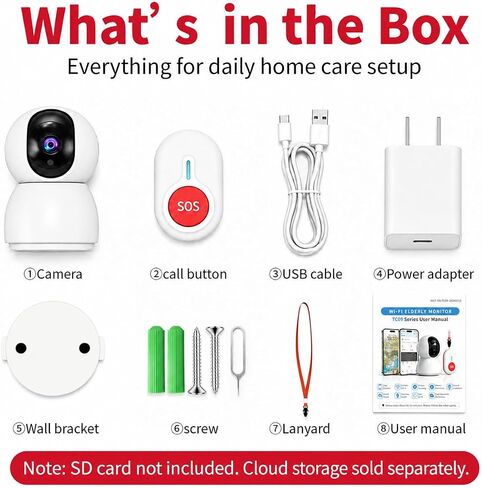 CallToU WiFi Elderly Monitor Camera with SOS Button | Remote app alerts, SOS button, live view, two-way talk, motion and sound detection, night mode, pan-tilt, family sharing. in Kuwait
