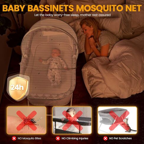 Orzbow Bassinet Cover for Cats - Breathable Mosquito Net Cover for Bassinets/Travel Cribs/Mini Cribs, Baby Mosquito Net to Keep Pets Out, with Two-Way Self-Locking Zippers and Storage Bag, White in Kuwait